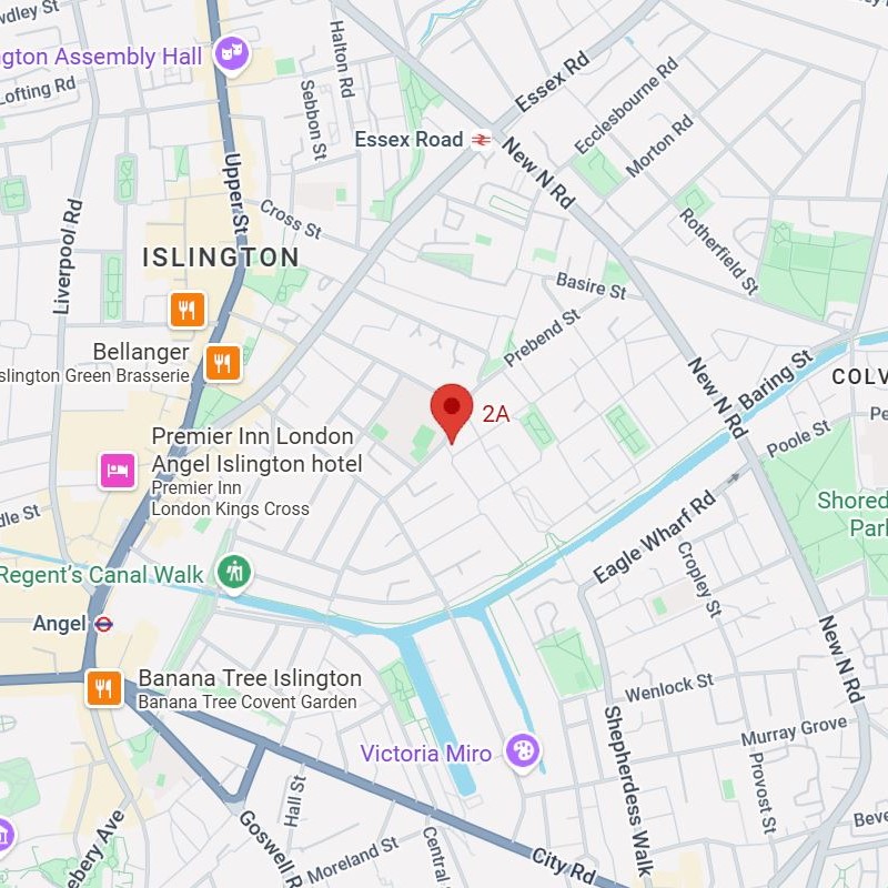 Map showing The Practice Rooms at 2a Prebend Street, Angel, London