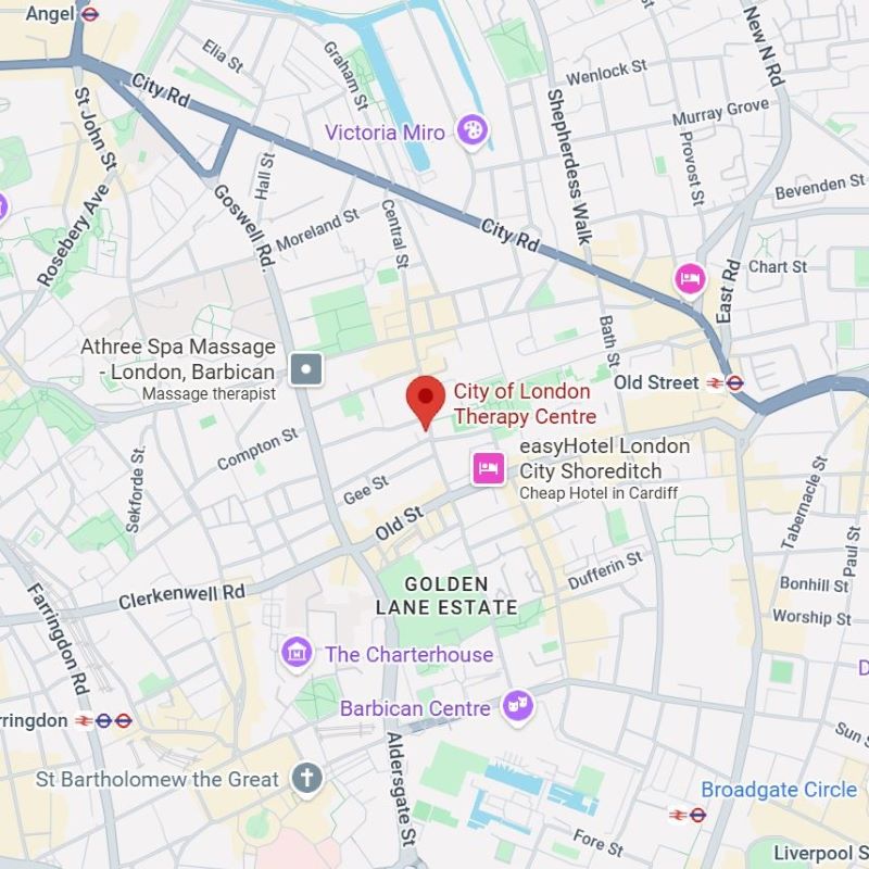 Map showing City of London Therapy Centre at 45 Central Street, Bunhill, London