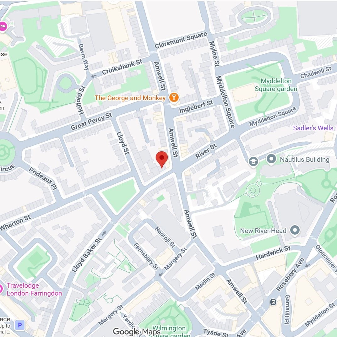 Map showing HOMA Therapy Rooms at 26 Lloyd Baker Street, Islington, London